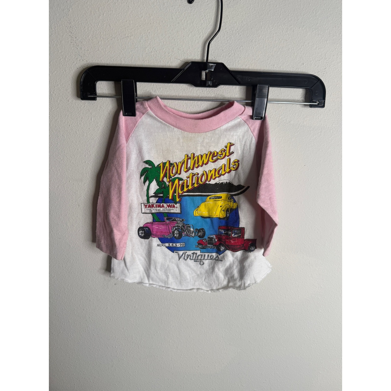 Vintage 90s Toddlers 24m Pink Northwest Nationals Yakima Wa Graphic Old Cars Top